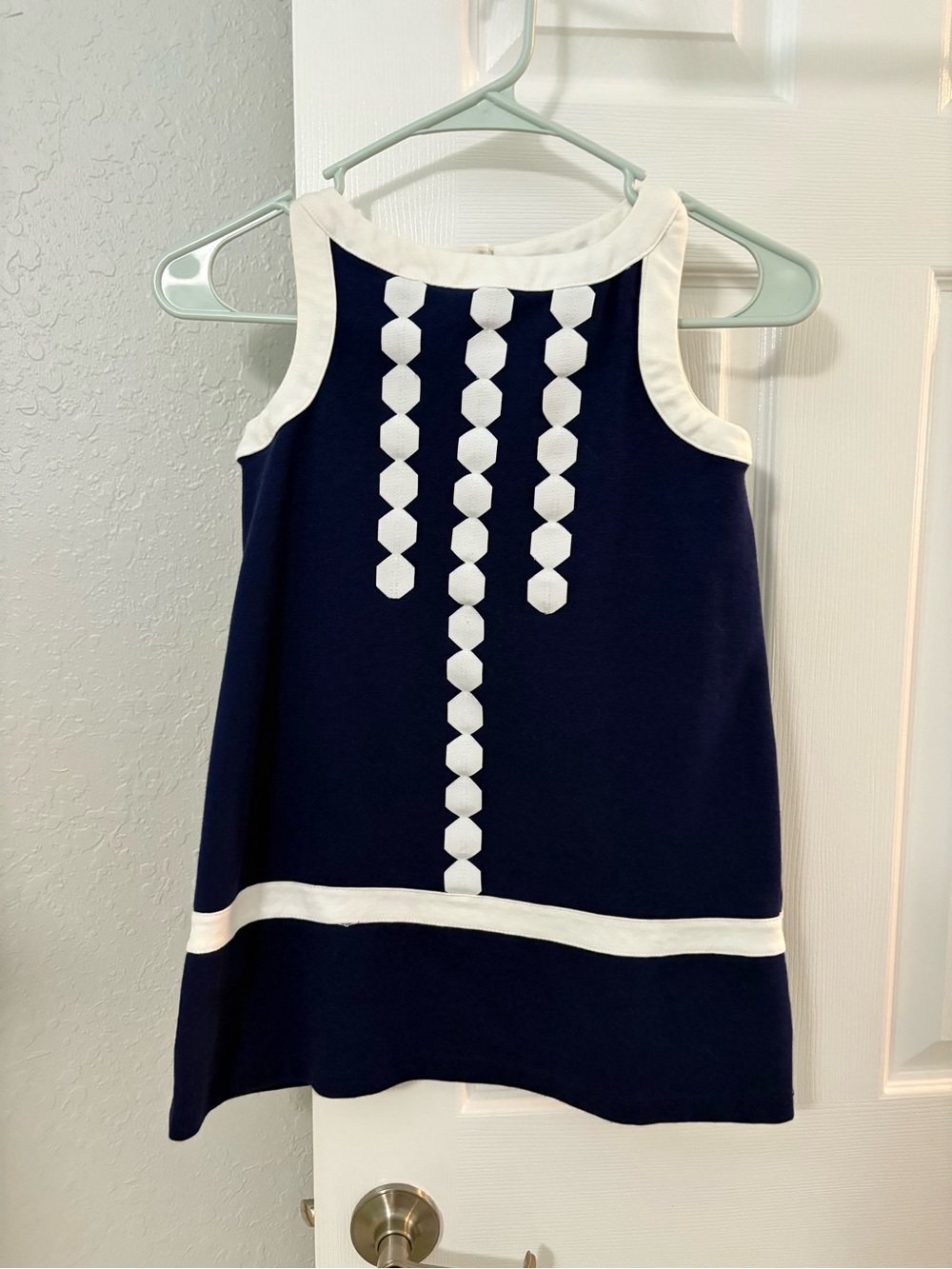 Gymboree Girls Size 7 Navy Blue White Geometric Shift Dress 2014